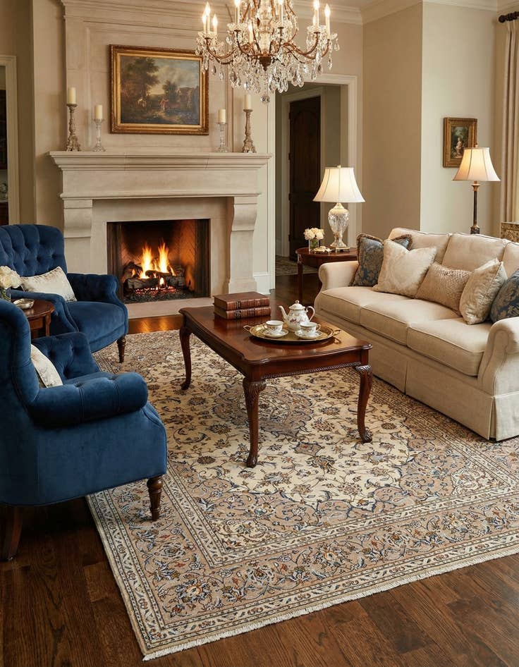 Detail image of  6' 6 x 9' 9 Kashan Wool Rug