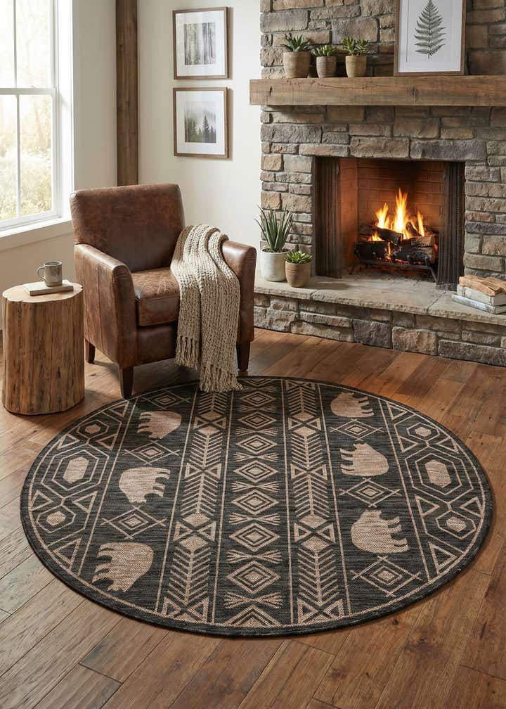 5' 3 x 5' 3 Easy-Clean Southwestern Indoor / Outdoor Round Rug