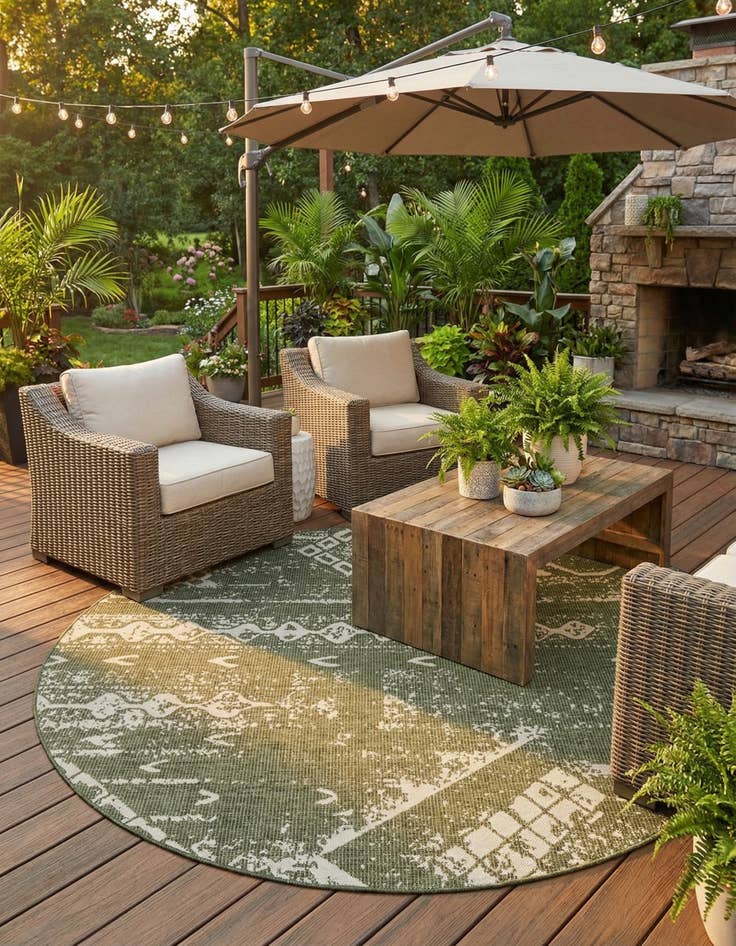 Detail image of  13' x 13'  Washable Bohemian Indoor / Outdoor Round Rug