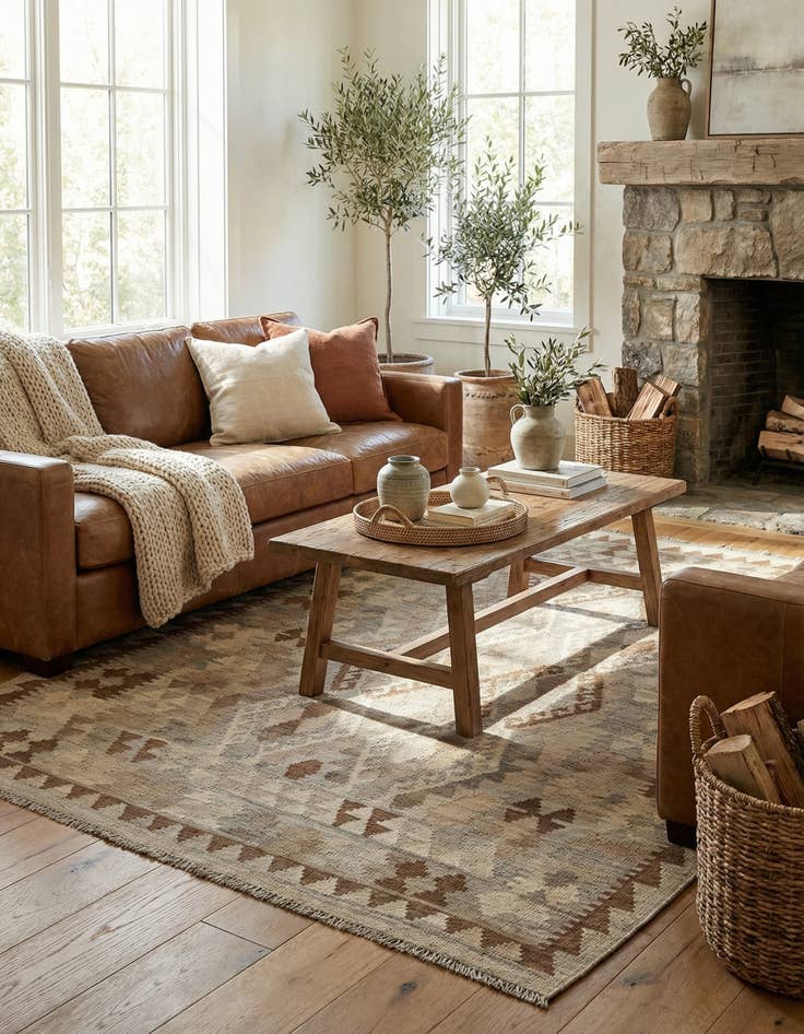 Detail image of  4' 6 x 5' 11  Hand Woven Kilim Maymana Wool Rug