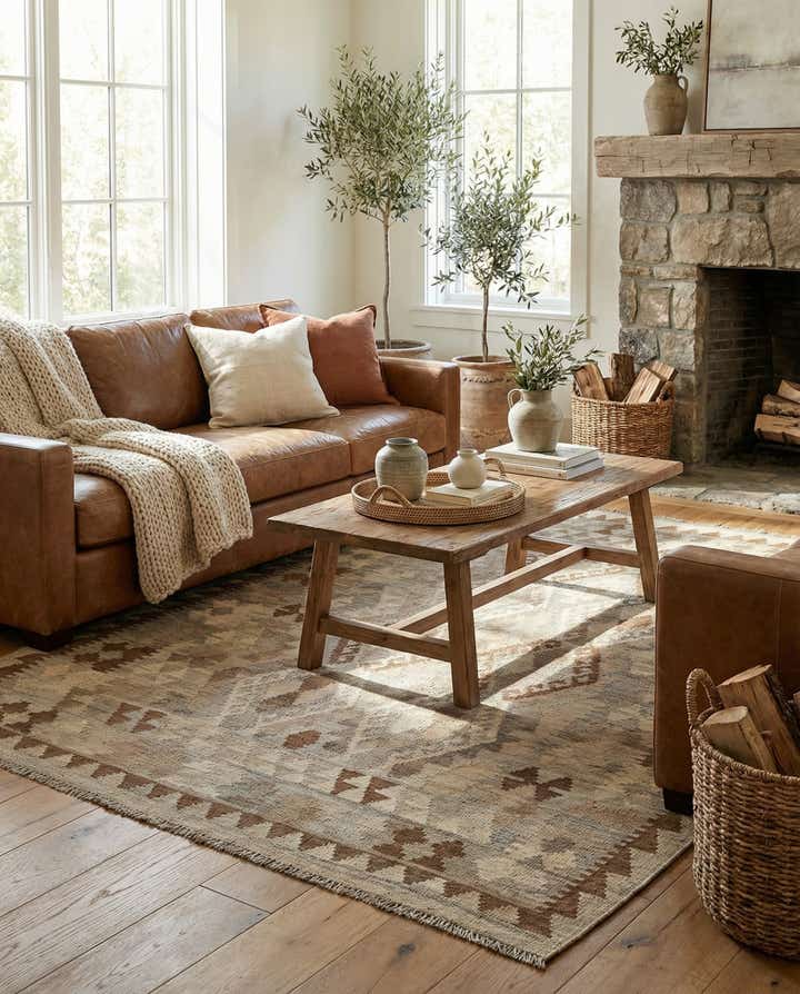 4' 6 x 5' 11 Hand Woven Kilim Maymana Wool Rug