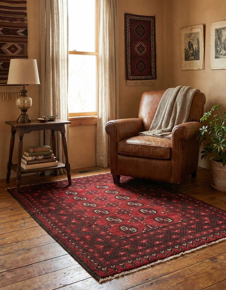 Detail image of  3' 3 x 4' 9  Hand Knotted Afghan Akhche Wool Rug