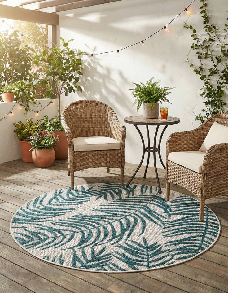 Detail image of 4' x 4'  Washable Botanical Indoor / Outdoor Round Rug