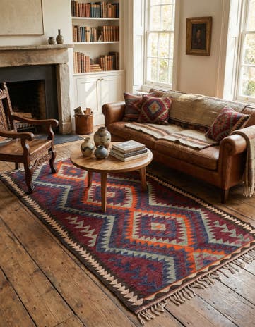 4' 3 x 7' 8 Hand Woven Kilim Fars Wool Rug