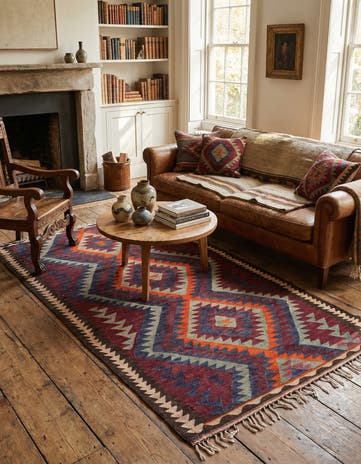 4' 3 x 7' 8 Hand Woven Kilim Fars Wool Rug