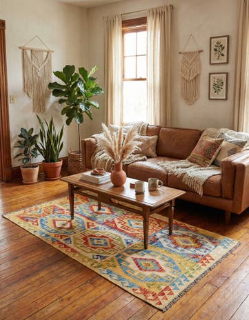 3' 4 x 6' 6 Hand Woven Kilim Maymana Wool Rug