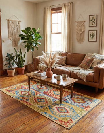 3' 4 x 6' 6 Hand Woven Kilim Maymana Wool Rug