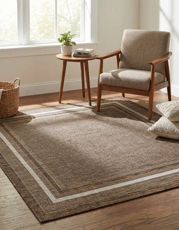 Brown Easy-Clean Border Indoor / Outdoor Square Rug