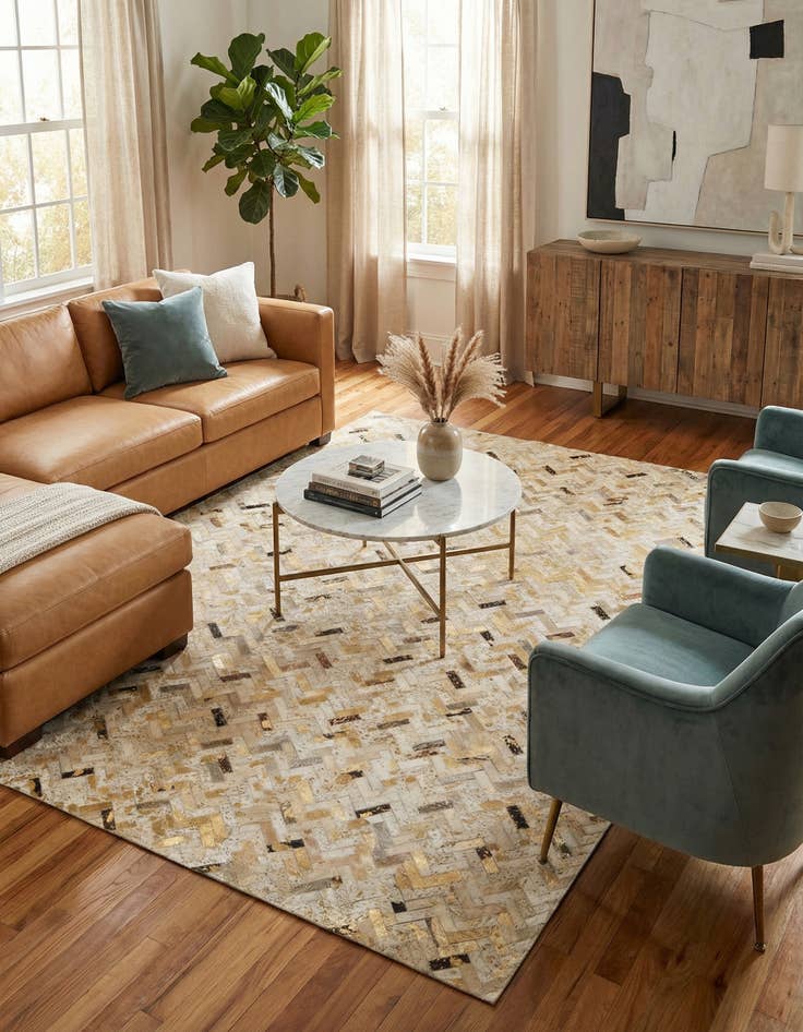 Detail image of 5' x 7' 10 Cowhide Leather Rug