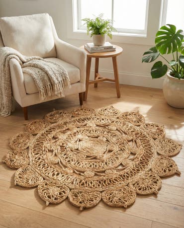  3' 1 x 3' 1  Hand Braided Jute Round Rug