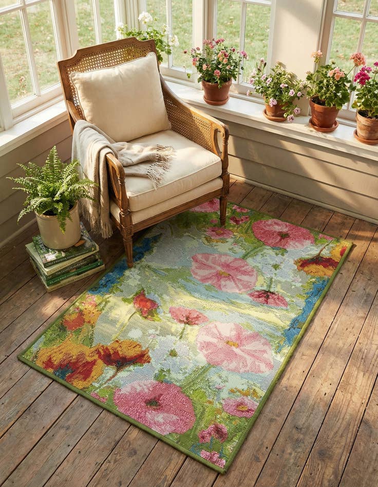 Detail image of 2' x 3'  Washable Botanical Indoor / Outdoor Rug