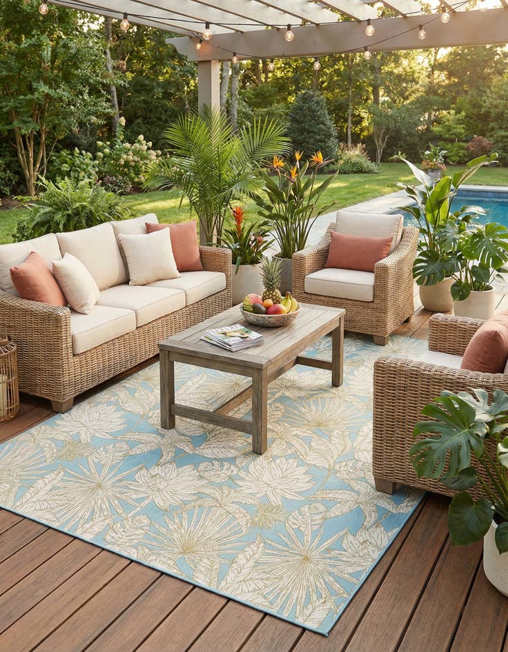 Detail image of 10' x 14' 2  Washable Botanical Indoor / Outdoor Rug