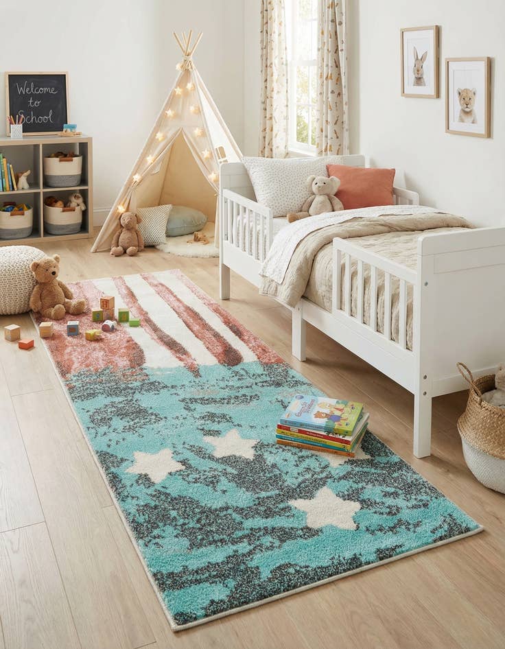 Detail image of 2' 2 x 5' 1 American Flag Whimsy Kids Runner Rug
