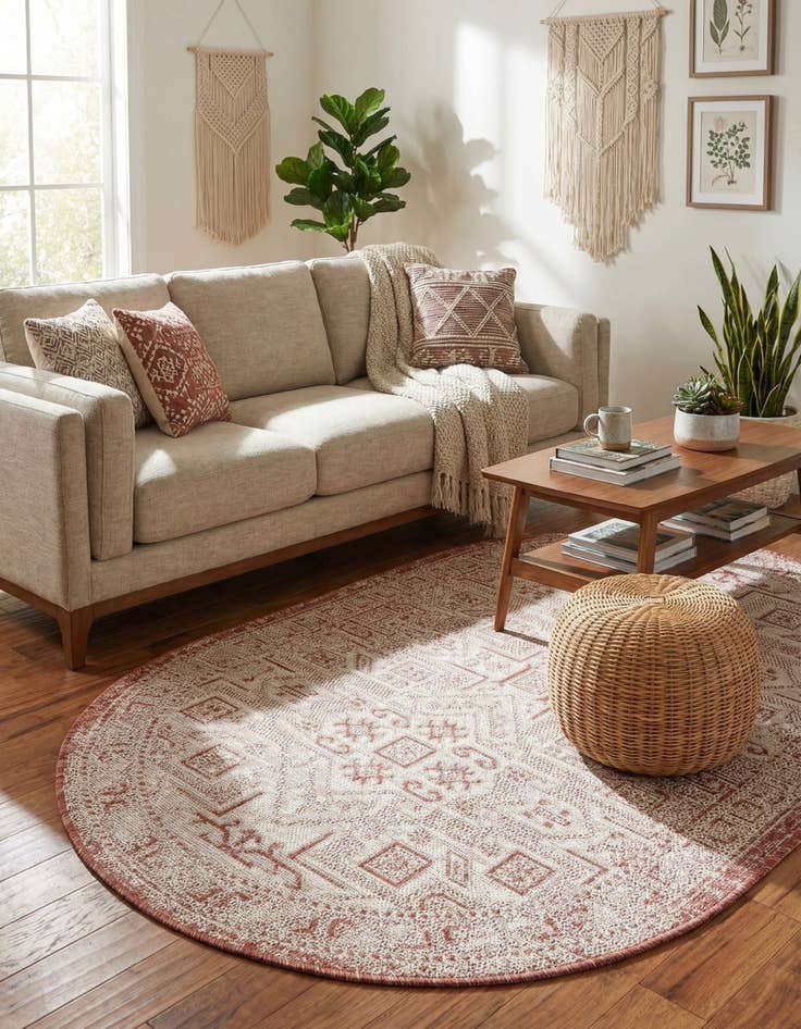 Detail image of 3' x 5' 3  Washable Aztec Indoor / Outdoor Oval Rug