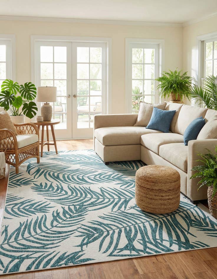 Detail image of 9' x 12' Easy-Clean Botanical Indoor / Outdoor Rug