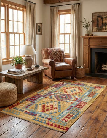 3' 6 x 6' 8 Hand Woven Kilim Maymana Wool Rug