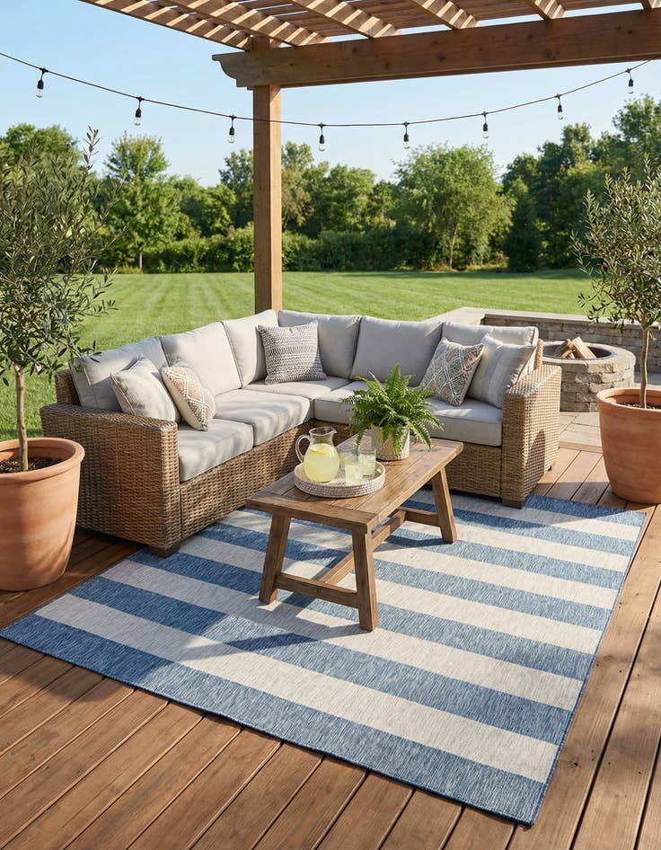 Detail image of 10' 8 x 10' 8  Washable Striped Indoor / Outdoor Square Rug