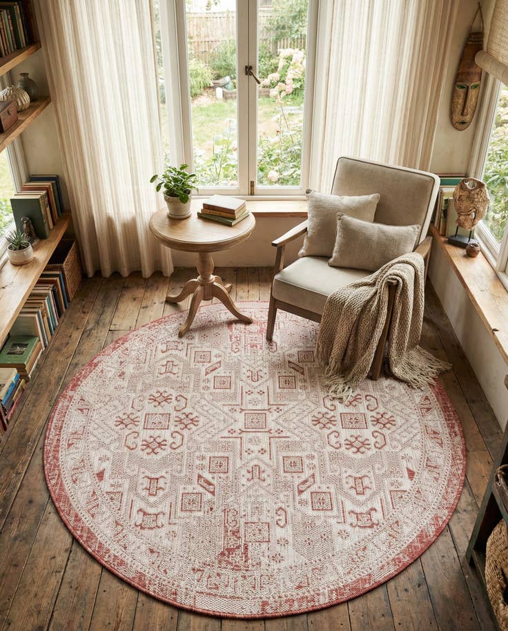 Detail image of 5' 3 x 5' 3 Easy-Clean Aztec Indoor / Outdoor Round Rug