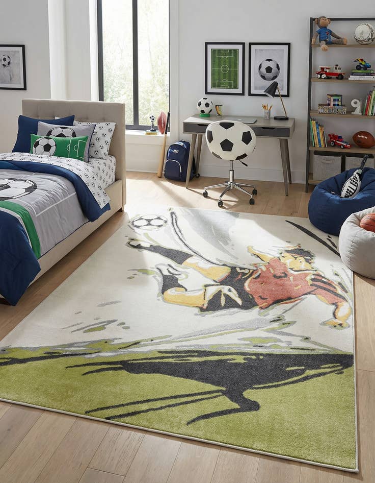 Detail image of 7' 10 x 10' Soccer Player Whimsy Kids Rug