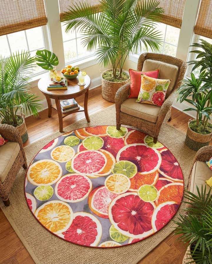 10' x 10' Easy-Clean Jill Zarin Caribbean Indoor / Outdoor Round Rug
