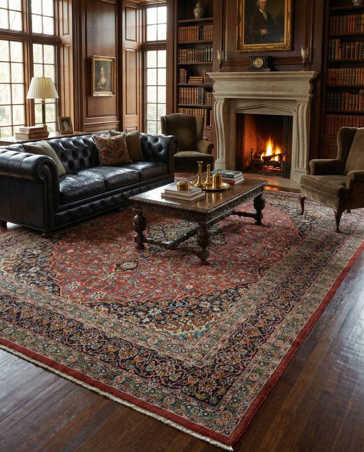 Detail image of 9' 8 x 12' 10 Hand Knotted Mashad Persian Wool Rug