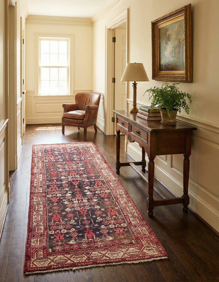 Detail image of 3' 6 x 9' 6  Hand Knotted Hossainabad Persian Wool Runner Rug