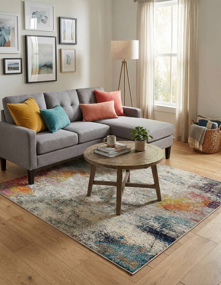 Detail image of 5' x 5'  Washable Spectrum Square Rug