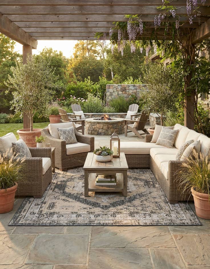 Detail image of 13' x 13'  Washable Traditional Indoor / Outdoor Square Rug