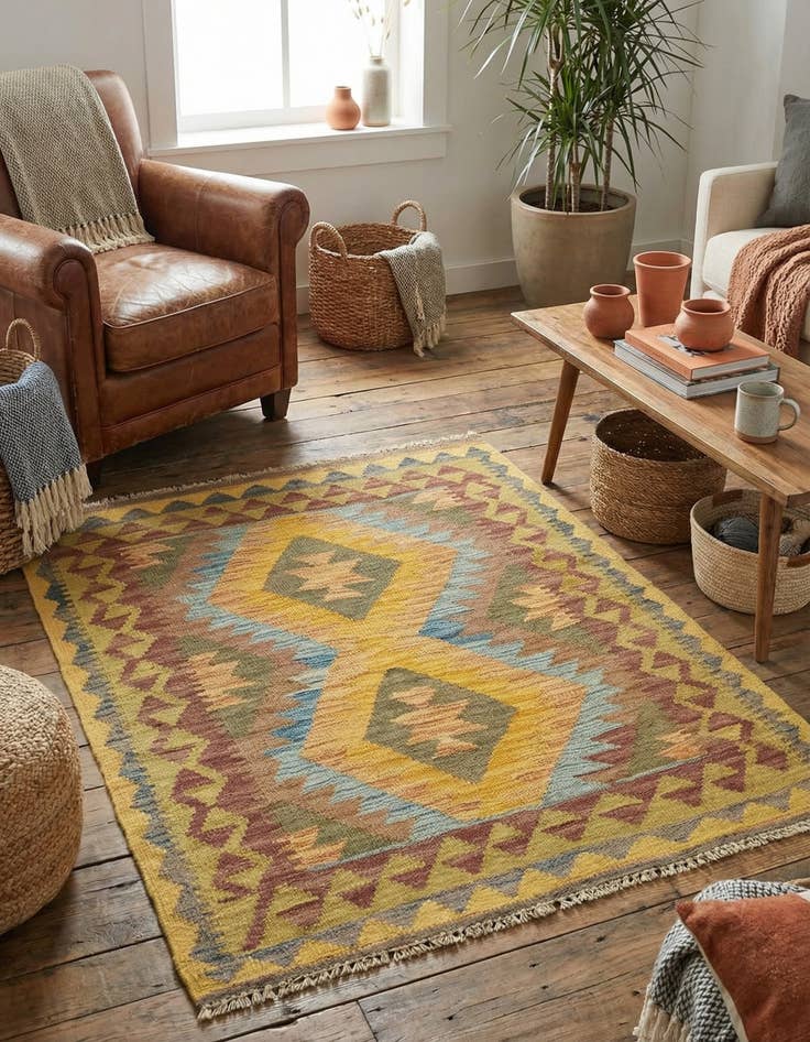 Detail image of 3' 2 x 3' 7  Hand Woven Kilim Maymana Wool Square Rug