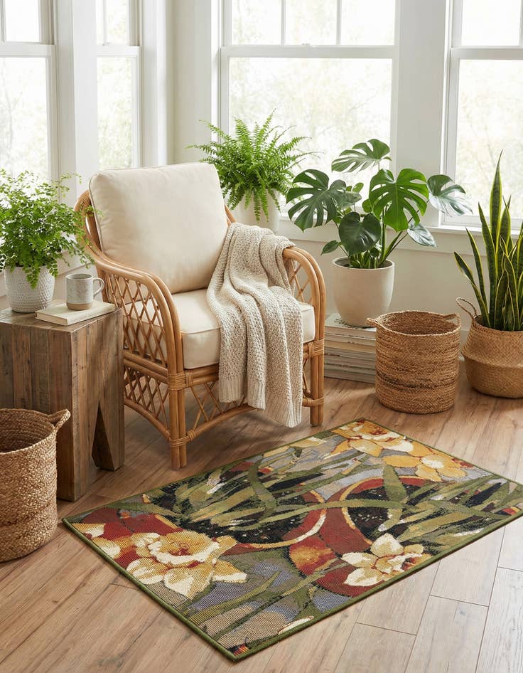 Detail image of  2' x 3'  Washable Botanical Indoor / Outdoor Rug