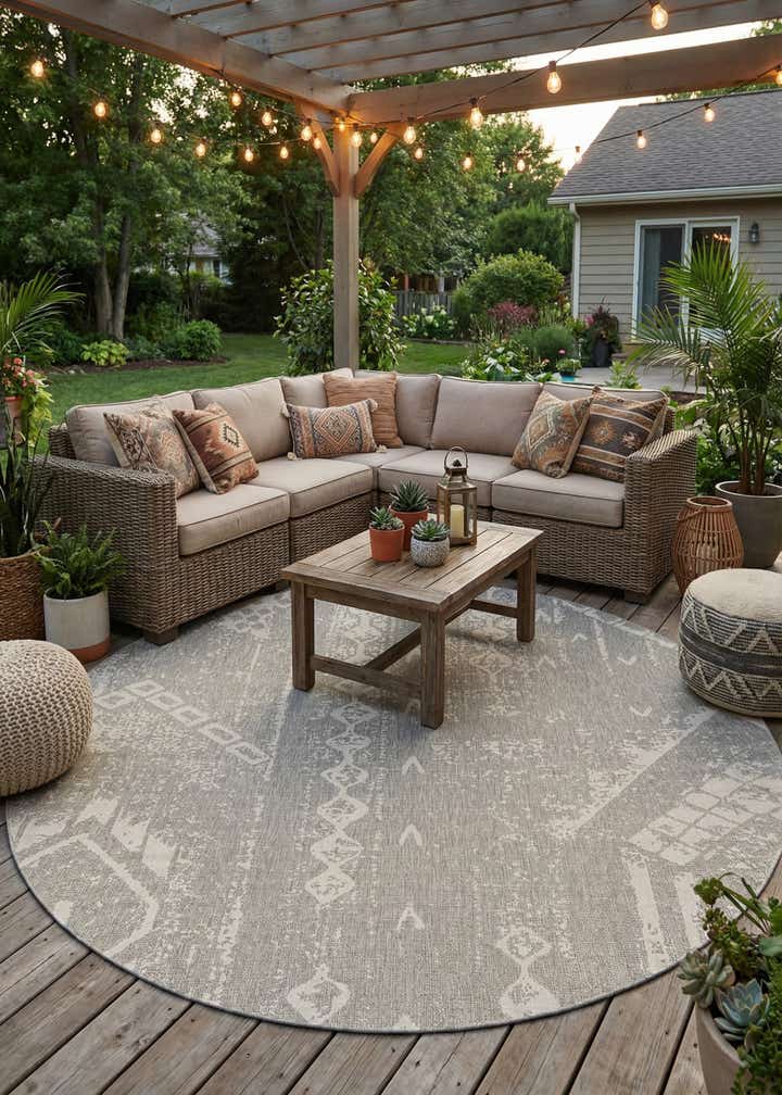 10' 8 x 10' 8 Easy-Clean Bohemian Indoor / Outdoor Round Rug