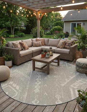 10' 8 x 10' 8 Easy-Clean Bohemian Indoor / Outdoor Round Rug