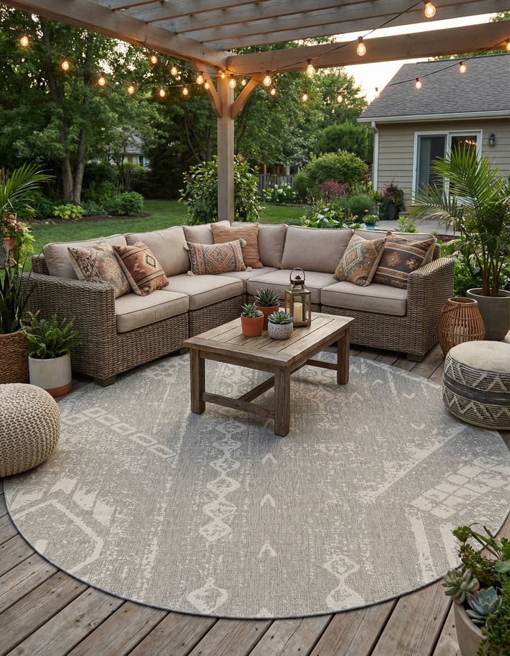 Detail image of 10' 8 x 10' 8 Easy-Clean Bohemian Indoor / Outdoor Round Rug