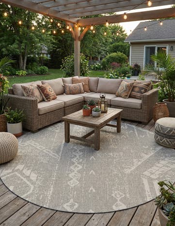 10' 8 x 10' 8 Easy-Clean Bohemian Indoor / Outdoor Round Rug