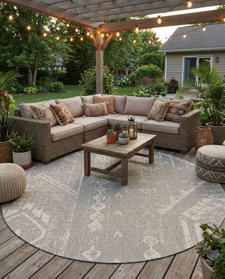 10' 8 x 10' 8 Easy-Clean Bohemian Indoor / Outdoor Round Rug
