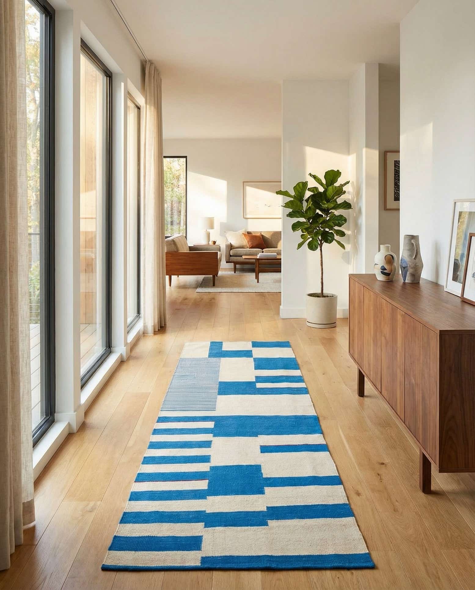 85cm x 245cm Hand Woven Kilim Modern Wool Runner Rug