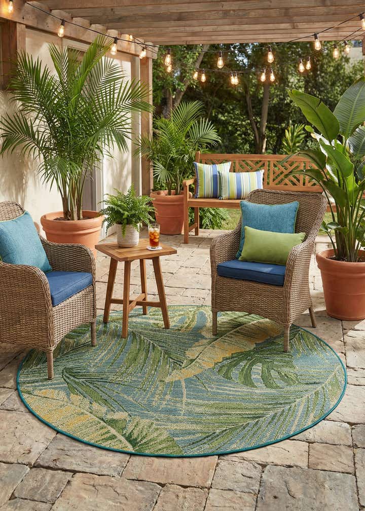 6' x 6' Easy-Clean Botanical Indoor / Outdoor Round Rug