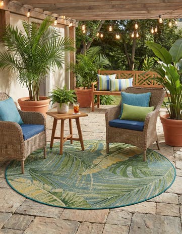 6' x 6' Easy-Clean Botanical Indoor / Outdoor Round Rug