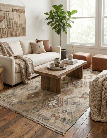 4' 3 x 6' 8 Hand Woven Kilim Maymana Wool Rug