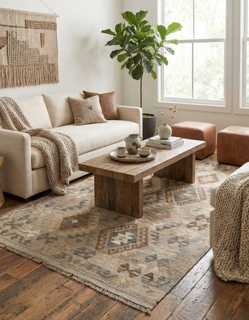 4' 3 x 6' 8 Hand Woven Kilim Maymana Wool Rug
