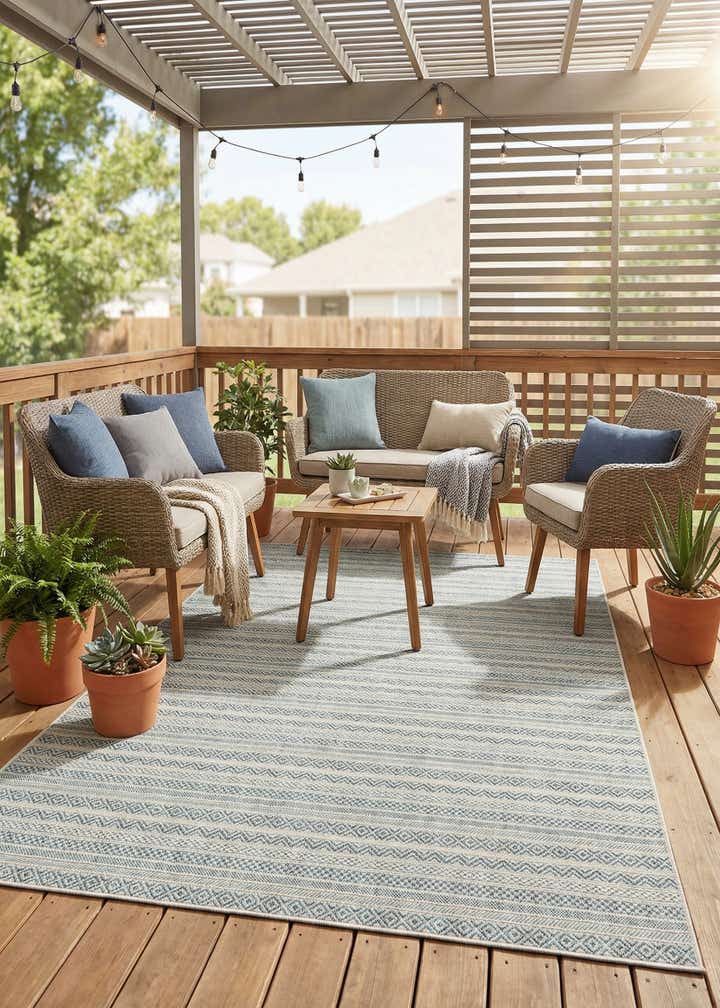 6' x 9' Easy-Clean Striped Indoor / Outdoor Rug