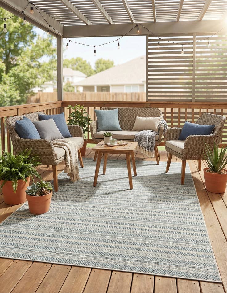 Detail image of 6' x 9' Easy-Clean Striped Indoor / Outdoor Rug