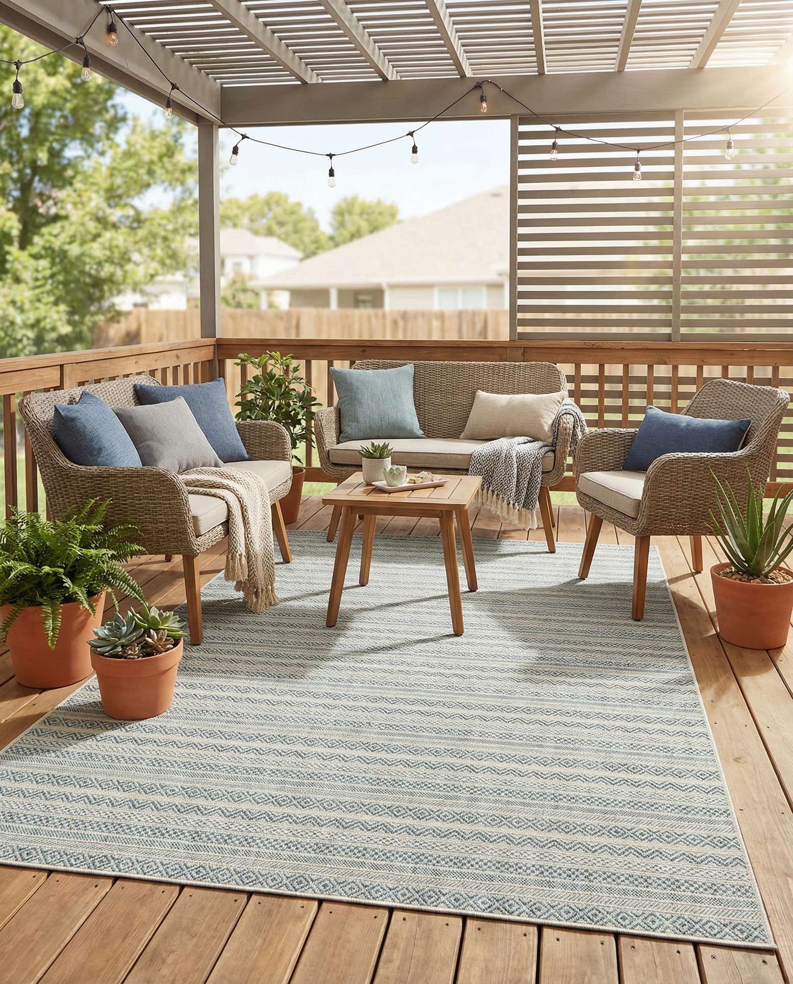 6' x 9' Easy-Clean Striped Indoor / Outdoor Rug