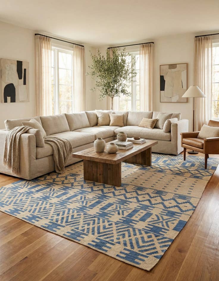 Detail image of  6' 8 x 9' 9  Hand Woven Kilim Modern Wool Rug