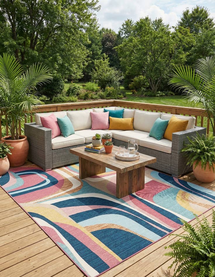 Detail image of 9' x 12'  Washable Modern Indoor / Outdoor Rug