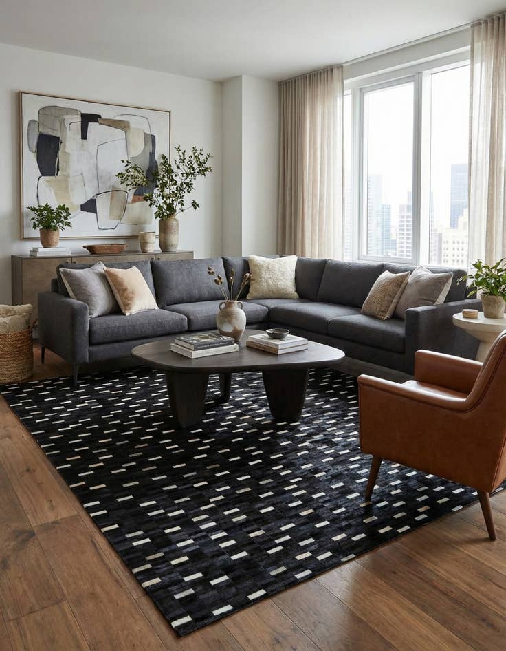 Detail image of  8' 2 x 9' 8 Cowhide Leather Rug