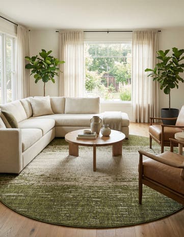 Green Easy-Clean Modern Indoor / Outdoor Round Rug