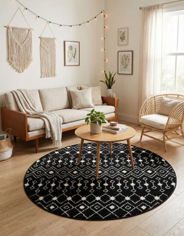 Black and White Moroccan Trellis Round Rug