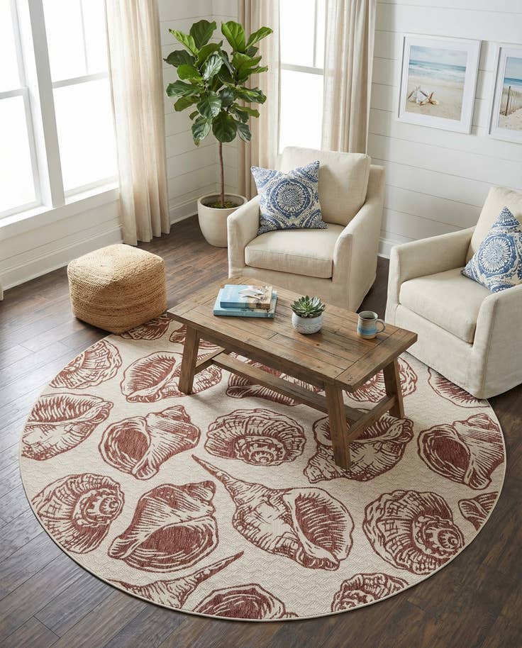 Detail image of 10' x 10' Easy-Clean Coastal Indoor / Outdoor Round Rug