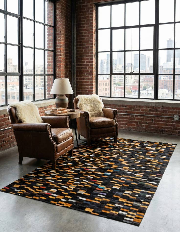 Detail image of  5' 2 x 7' 10 Cowhide - Patchwork Rug